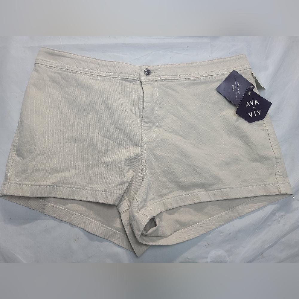 Women's High-Rise Smart Jean Shorts Ava & Viv Beige Size 20